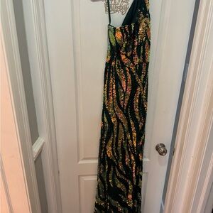 City Studio Gold and Orange One Shoulder Gown